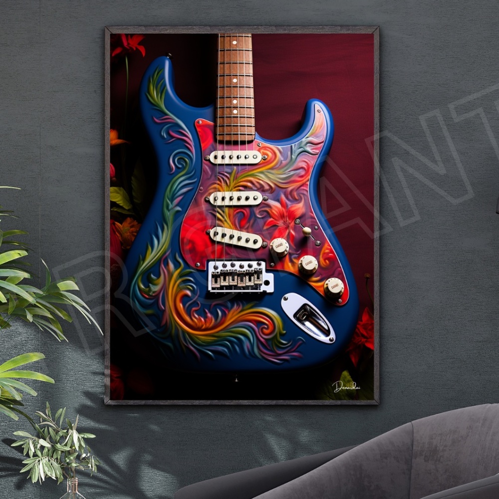 Psychedelic Electric Guitar Graffiti Pop Art, Instruments, Guitar Print 11x14